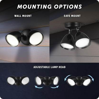GLOBE Electric 17000186 20W Twin Head Black 1600 Lumens Wall Switch Activated - Image 7