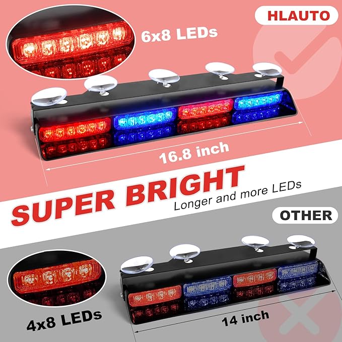 HLauto 6Z4J Emergency Dash Strobe Lights: 2x16.8 inch Red Blue Safety Lights - Image 2