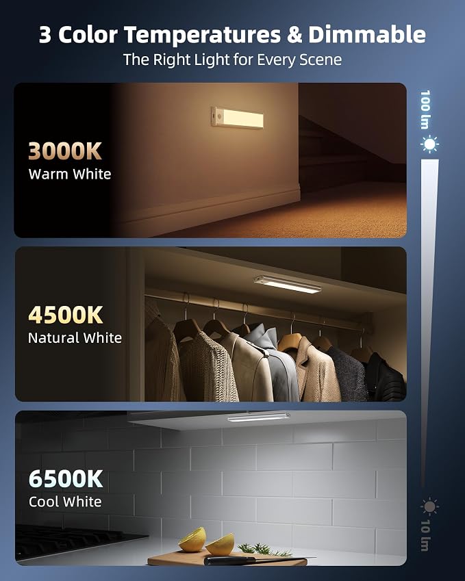 8inch Under Cabinet Lighting Wireless, LED Closet Lights USB Charging, 3 Color - Image 4