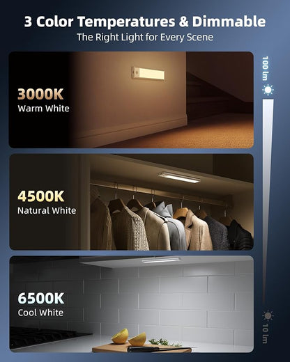 8inch Under Cabinet Lighting Wireless, LED Closet Lights USB Charging, 3 Color - Image 4