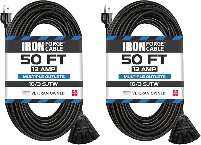 Iron Forge Cable 2 Pack 50 Ft Black Extension Cord by IronForgeCable