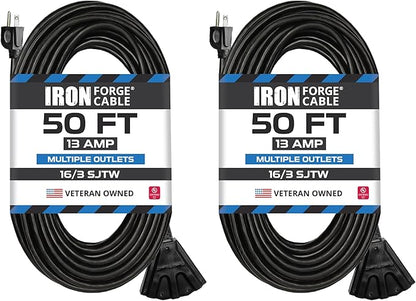 Iron Forge Cable 2 Pack 50 Ft Black Extension Cord by IronForgeCable