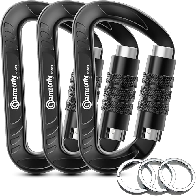3inch Auto Locking Carabiner Clips Heavy Duty, 12KN /2697lbs Lightweight by AMZONLYLORSUM