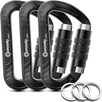 3inch Auto Locking Carabiner Clips Heavy Duty, 12KN /2697lbs Lightweight by AMZONLYLORSUM