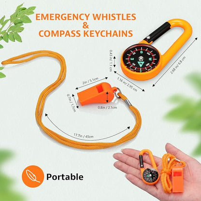 Honoson 24 Pcs Emergency Whistle and Compass Kit, 12 Survival Whistle - Image 2