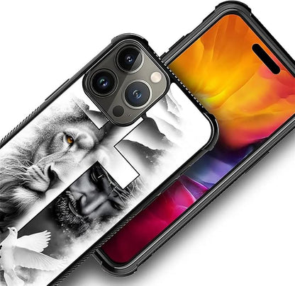 for iPhone 16 Pro Case, Lion Cross Jesus Christ Dove Pattern Graphic Design - Image 4