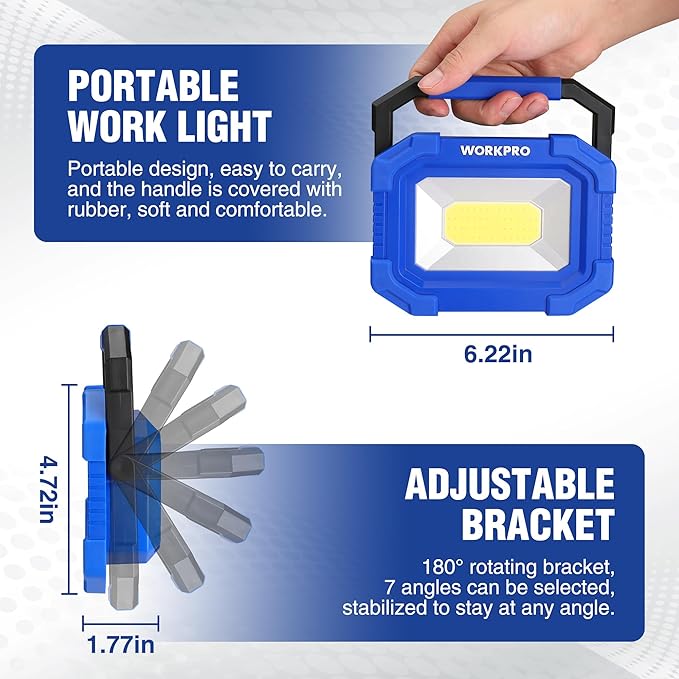 WORKPRO LED Work Light, Rechargeable Magnetic Work Lights - Image 3