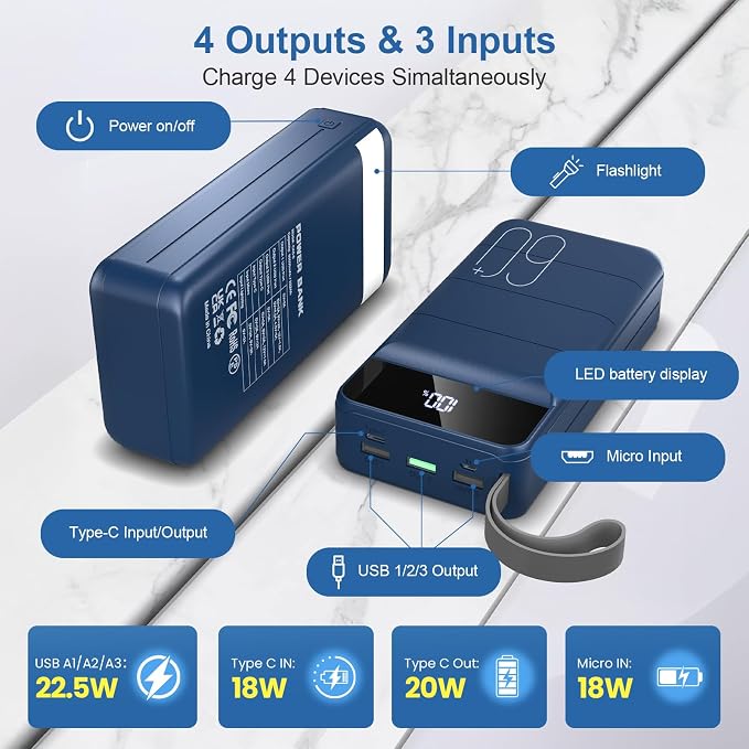 Portable Charger Power Bank 60000mAh Fast Charging 22.5W PD4.0 & QC 4.0 - Image 5