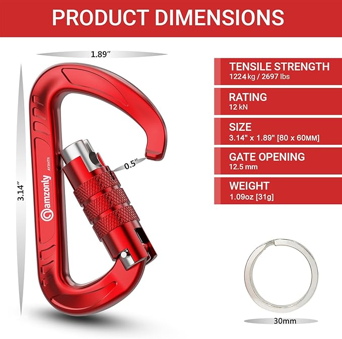 3inch Auto Locking Carabiner Clips Heavy Duty, 12KN /2697lbs Lightweight - Image 3