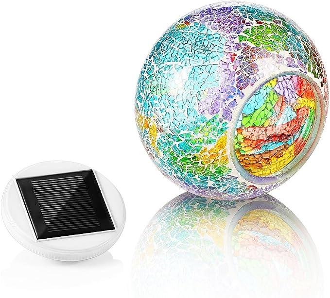 WSgift Color Changing Solar Powered Glass Mosaic Ball Led Garden Lights - Image 3