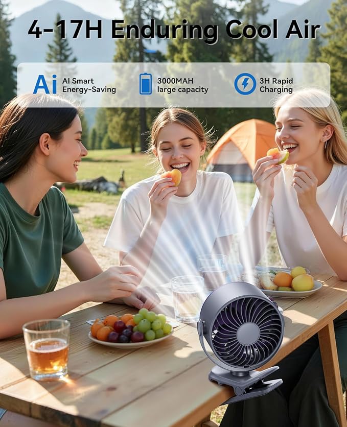 KIMMOO Portable Clip on Fan, 100-Speed Rechargeable USB Fan - Image 3