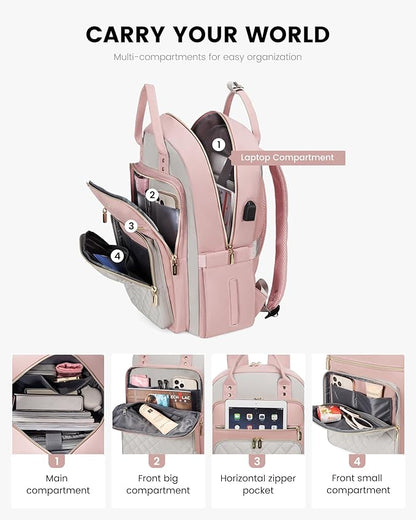 LOVEVOOK Laptop Backpack, D-Pink-Grey, 15.6in Laptop Compartment, 26L Capacity - Image 2