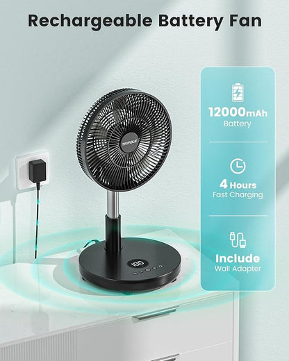 TriPole Foldable Standing Fan 12" Portable Rechargeable Battery Pedestal Fan - Image 3