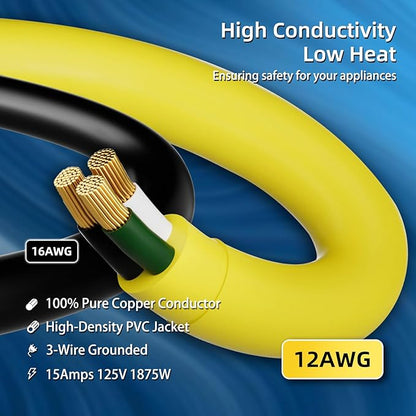 12 Gauge Outdoor Extension Cord 25 FT Waterproof, 3 Prong Plug, SJTW Heavy Duty - Image 3