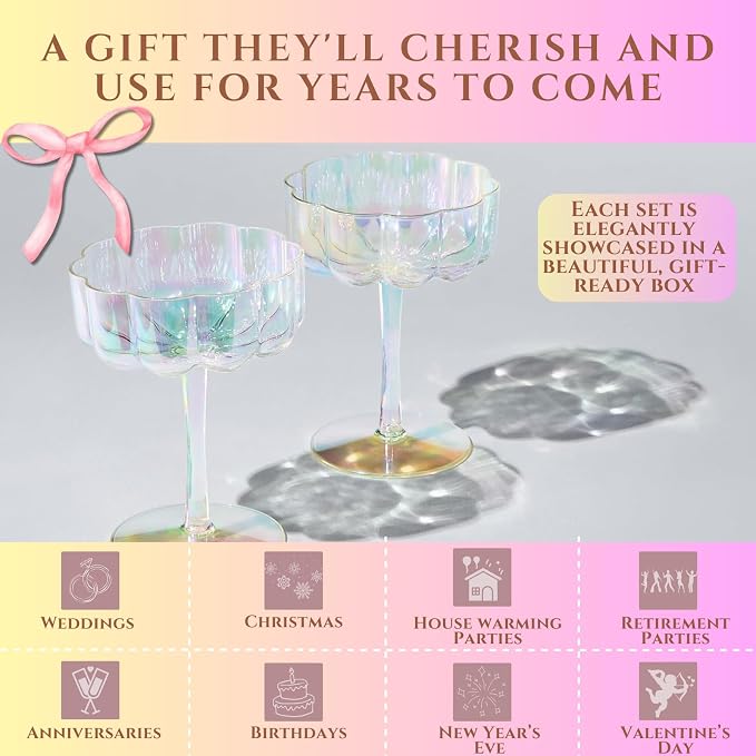 Khen Shatterproof Acrylic Flower Wavy Vintage Art Deco Martini, Champagne & - Image 9