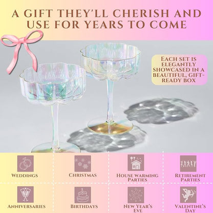 Khen Shatterproof Acrylic Flower Wavy Vintage Art Deco Martini, Champagne & - Image 9
