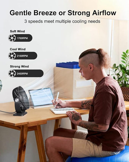 TriPole Small Desk Fan USB Powered Portable Fan 3 Speeds Strong Airflow Mini - Image 2