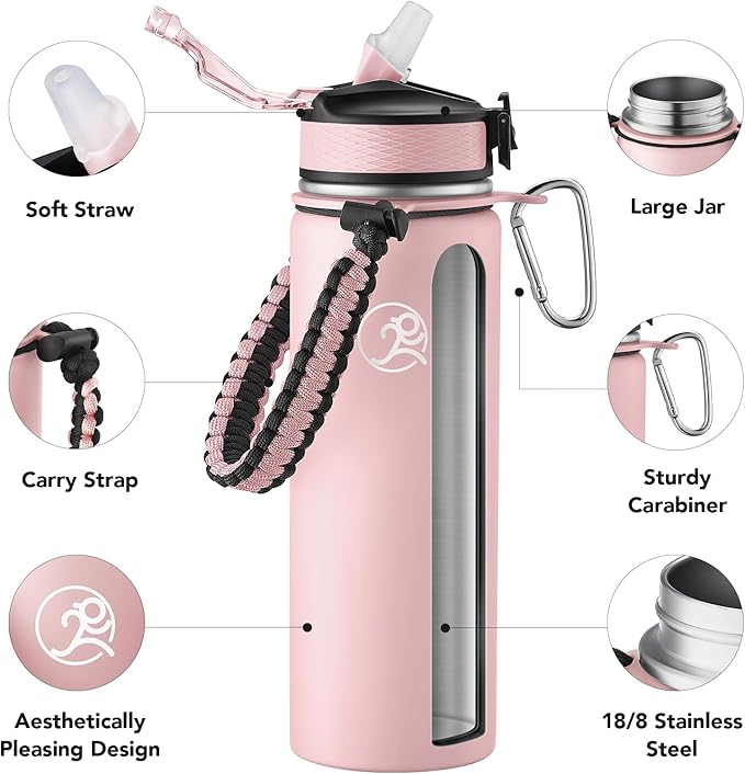 GOSWAG Insulated Sports Water Bottle, 24oz 2 Lids, Stainless Steel Water Bottles - Image 3