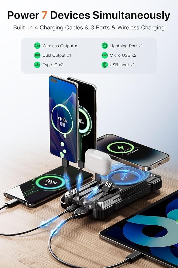 jskei Power Bank 49800mAh Solar Portable Charger Wireless Charging USB-C 15W - Image 2