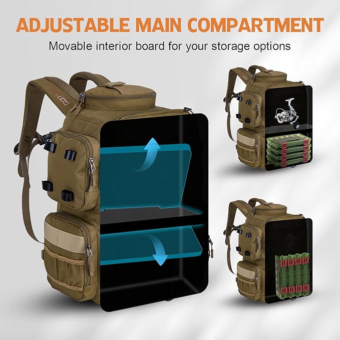 Goture Fishing Backpack, 58L 900D Water-Resistant Insulated Tackle Backpack - Image 3