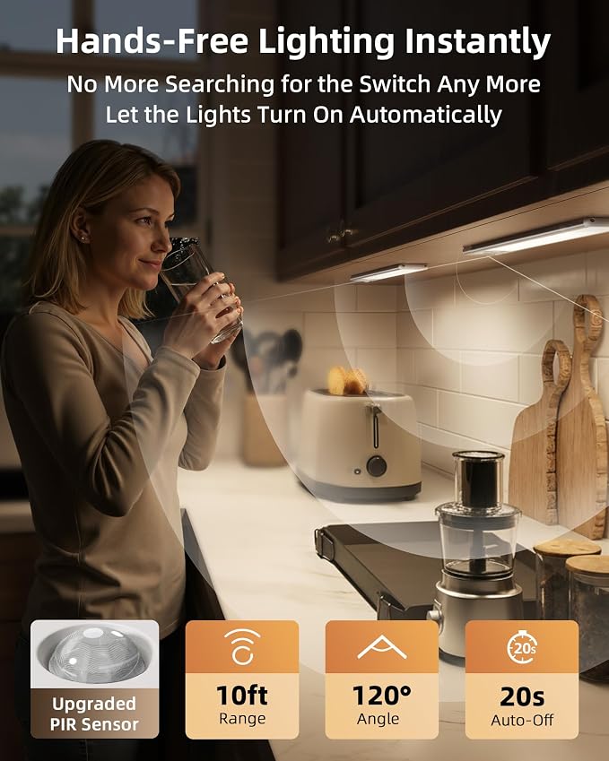 EZVALO 10inch Under Cabinet Lighting, 2500mAh Rechargeable Motion Sensor Lights - Image 2