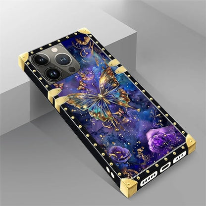 Compatible with iPhone 14 Pro Case, Glistening Golden Butterfly Vibrant Purple - Image 5