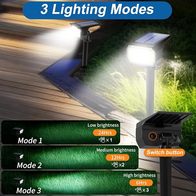 WENATY Solar Spot Lights Outdoor Waterproof IP65, 2 Pack Landscape Spotlights - Image 3