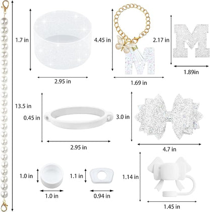 9PCS White for Stanley Cup Accessories Set Bling Initials Bow Charms for - Image 3