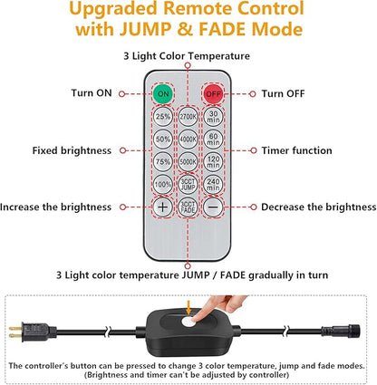 Mlambert 144Ft 3-Color in 1 48Ft Remote LED Dimmable Outdoor String Lights - Image 6