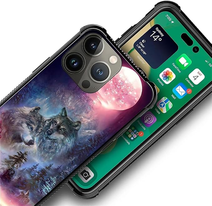 for iPhone 12 Pro Max Case, Star Two Wolfs Howling Pattern Graphic Design Girl - Image 3