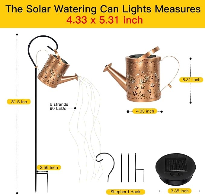 Ollny Solar Watering Can with Cascading Lights Outdoor Garden Decor, Birthday - Image 3