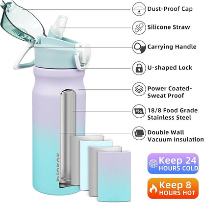 BJPKPK Water Bottle with Straw 18oz Insulated Water Bottles Reusable Stainless - Image 2