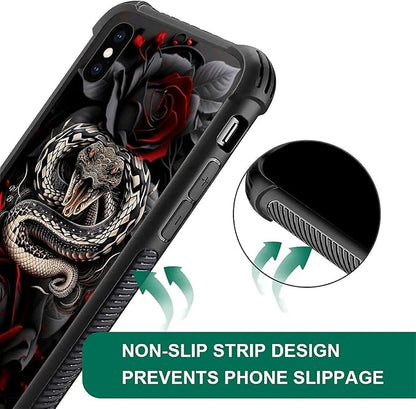 for iPhone X/Xs Case, Entwined Rose Snake Pattern Graphic Design Girl Boy Soft - Image 3
