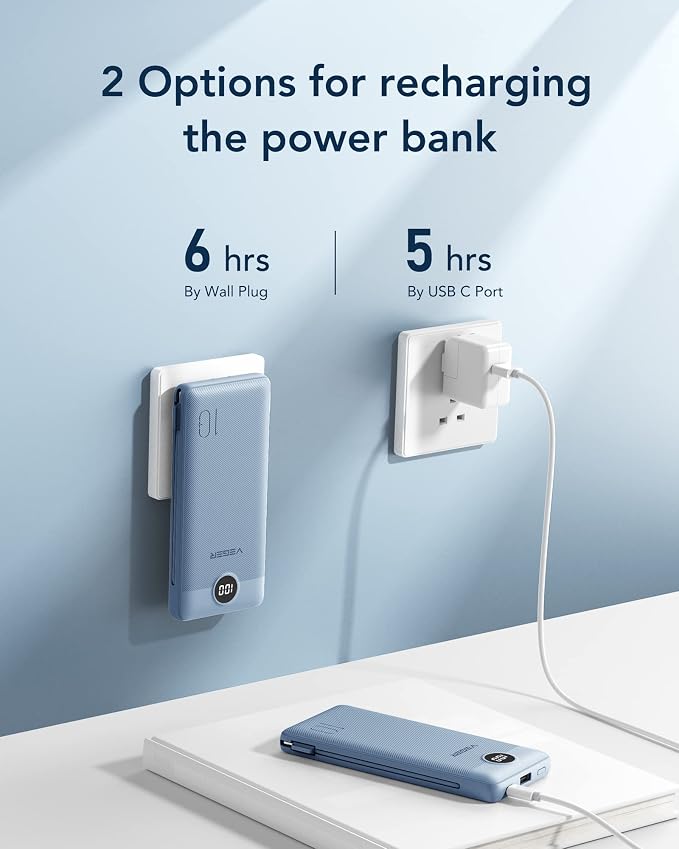 VEGER Portable Charger with Built-in AC Plug and Cables, All in One 10000mAh - Image 5