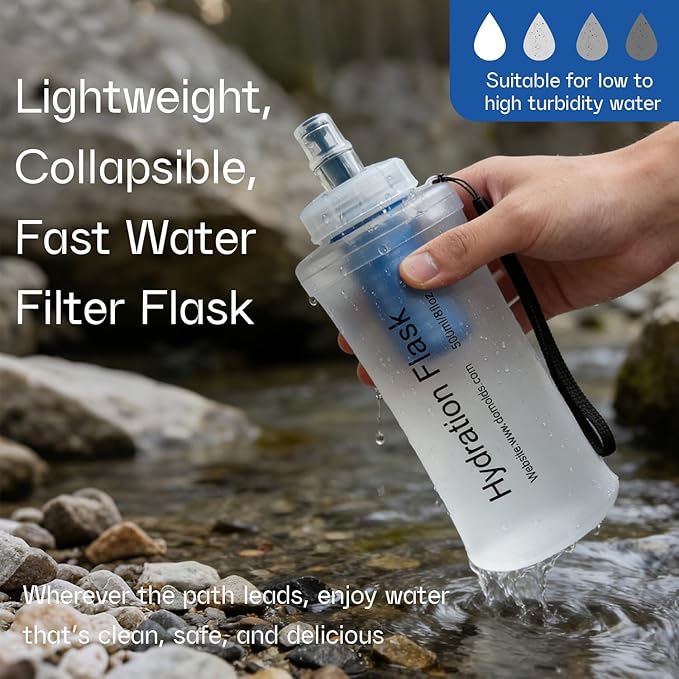 GUYI 700ml Collapsible Water Filter Bottle, Removes Impurities, BPA Free - Image 3