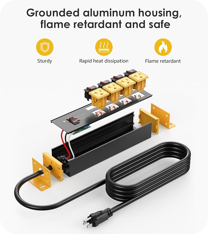 CCCEI Heavy Duty Surge Protector Power Strip 20 Amp Individual Switches. 20FT - Image 6