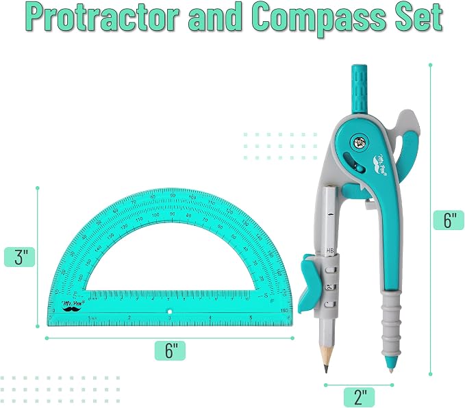 Mr. Pen- Geometry Compass and Protractor Set, 6 Inch Compass, 6 Inch Protractor - Image 2