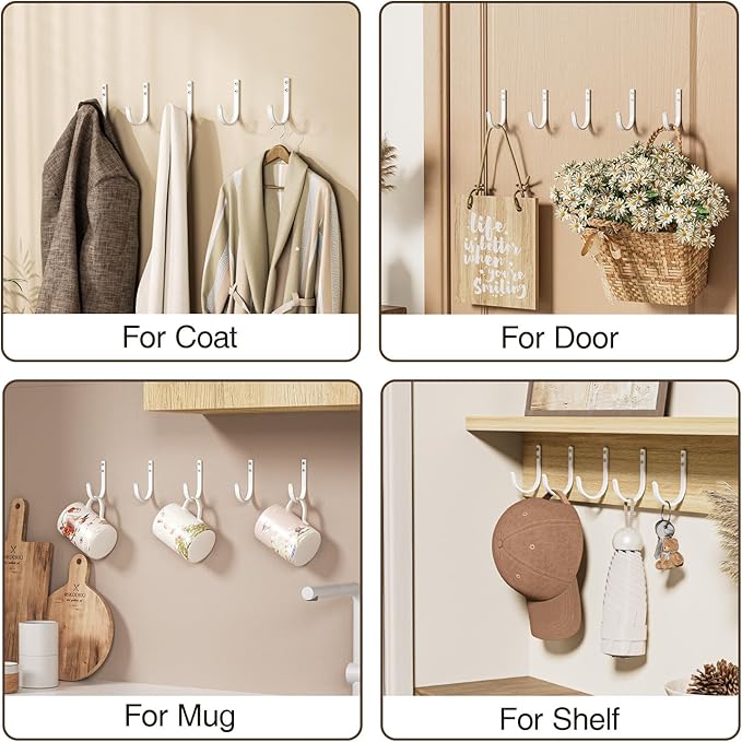 Wall Hooks for Hanging Towel/Coat - 22LB Screw in Metal Hanger Wall Mount - Image 6