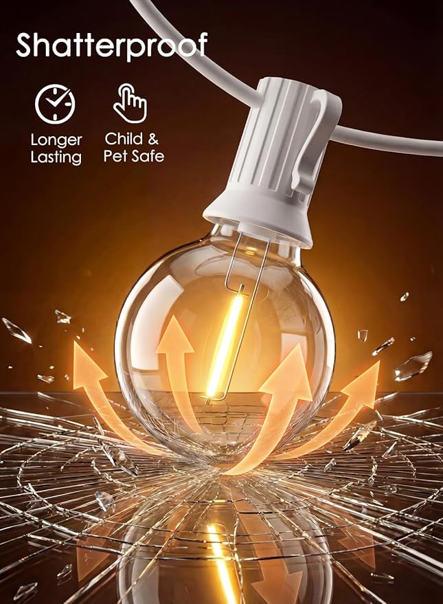SUNSGNE 25FT G40 LED White Outdoor String Lights - Image 4