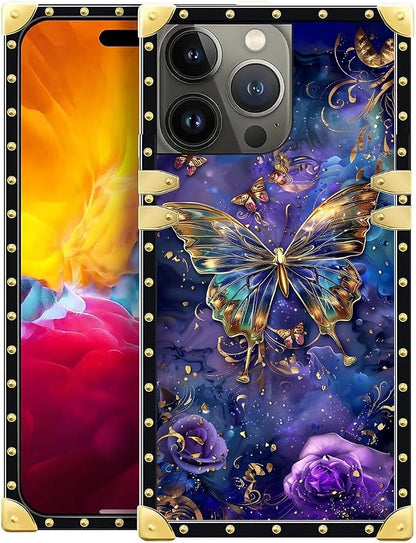 Compatible with iPhone 15 Pro Case, Glistening Golden Butterfly Vibrant Purple by Unknown
