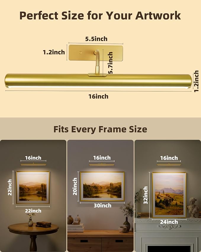 EZVALO Picture Lights for Wall, 6000mAh Rechargeable Battery 16″ Painting Light - Image 5