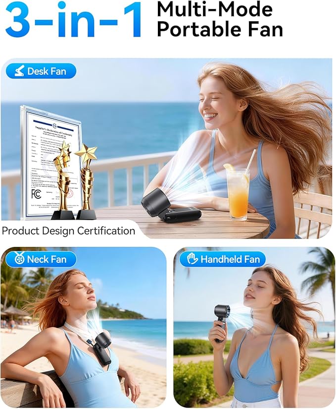 KIMMOO 2 Pack Black Portable Handheld Turbo Fan-100 Speeds, Powerful 20000 RPM - Image 4
