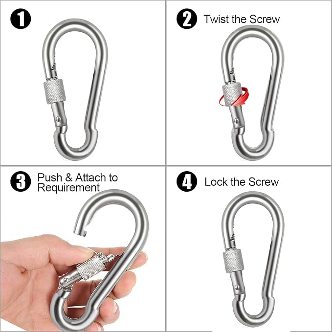 Locking Carabiner Clips, Stainless Steel Spring Snap Hook Locking Carabiner - Image 4