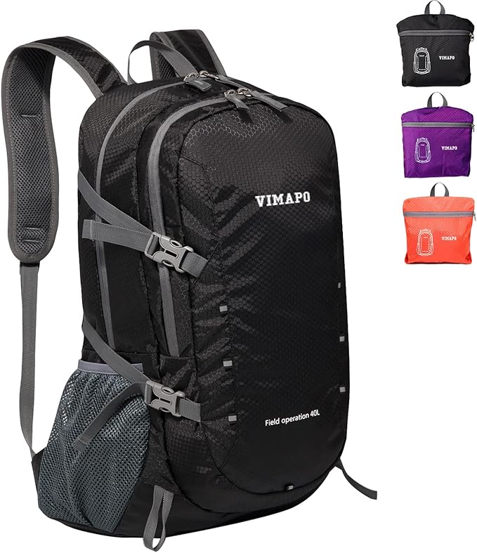 Packable Lightweight Backpack 40L, Ripstop Nylon Foldable Traveling Daypack by Vimapo