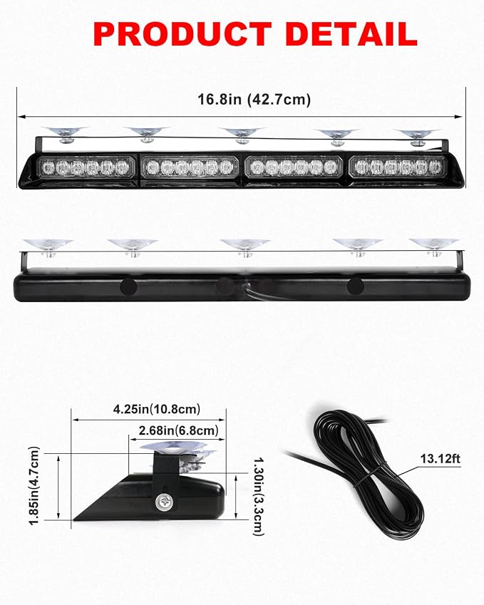 HLauto 6Z4J Emergency Dash Strobe Lights: 2x16.8 inch Red Safety Lights - Image 8