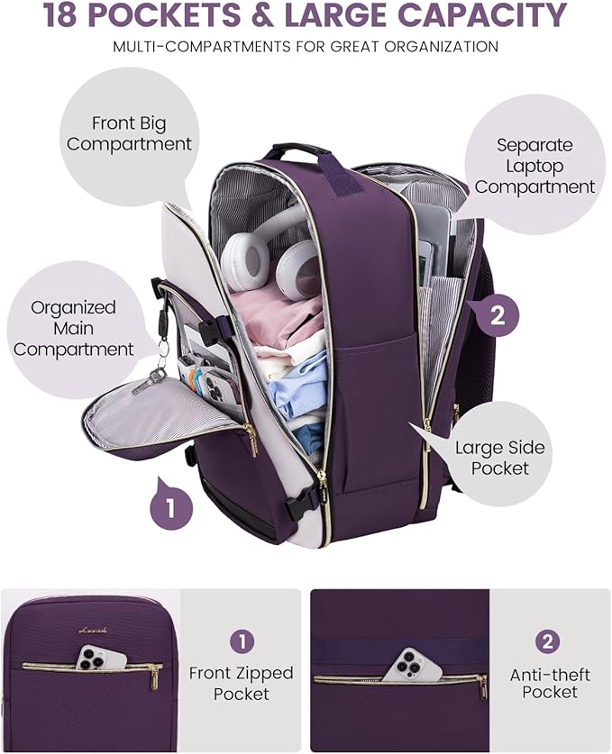 LOVEVOOK 50L Travel Backpack for Women & Men, Airline Approved Carry On Luggage - Image 4