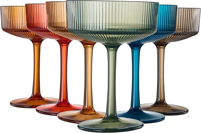 Khen Shatterproof Acrylic Ribbed Vintage Art Deco Martini, Champagne & Cocktail by Khen