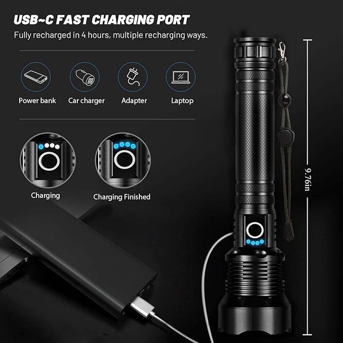 Rechargeable Flashlights 99, 000 Lumens, Super Bright LED Flashlight High Lumens - Image 3