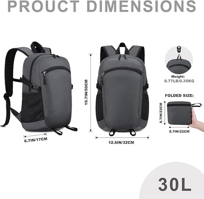 Lightweight Hiking Backpack 30L Packable Foldable Daypack Collapsible Travel - Image 7