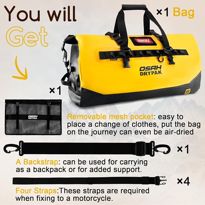 OSAH DRYPAK Waterproof Duffel Bag 25L/40L/60L – Heavy-Duty Motorcycle Tail Bag - Image 7